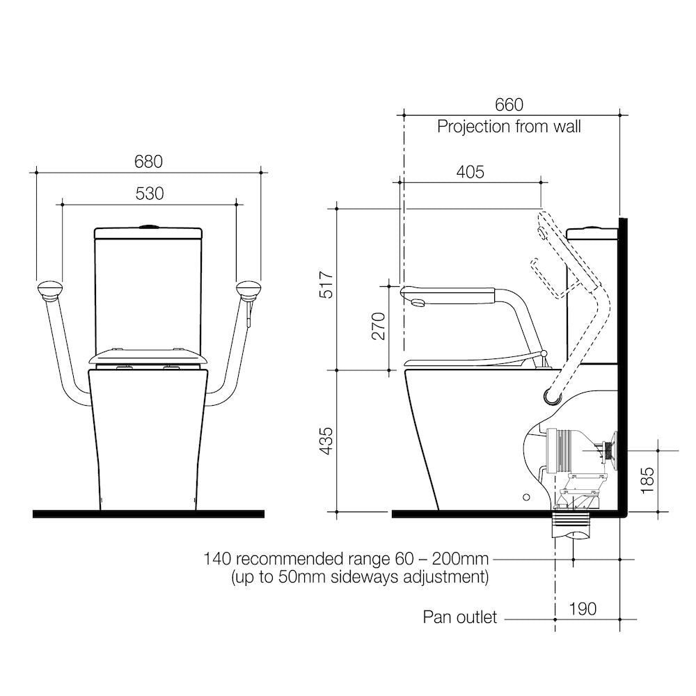 Easy Height Toilet With Arm Rests